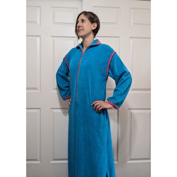 Vintage 80's David Brown for Saks Fifth Avenue Blue Velour Nightgown Maxi Size M - Picture 9 of 16